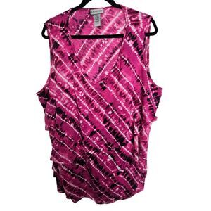 Catherines Blouse Sleeveless Tank Top Shirt Ruffle Tiered Women 3X Pink Tie Dye